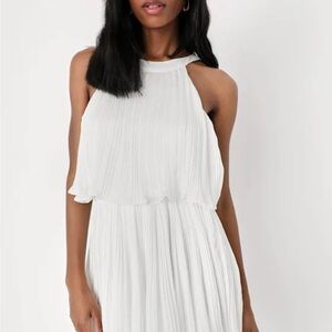 Lulu's Elegant White Pleated Midi Dress